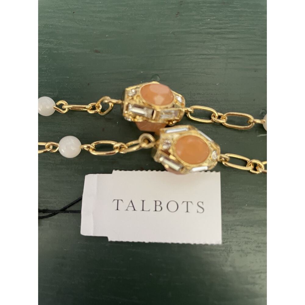 Talbots Long Orange And White Necklace Gold Tone Spring Summer Brand New - Picture 3 of 3